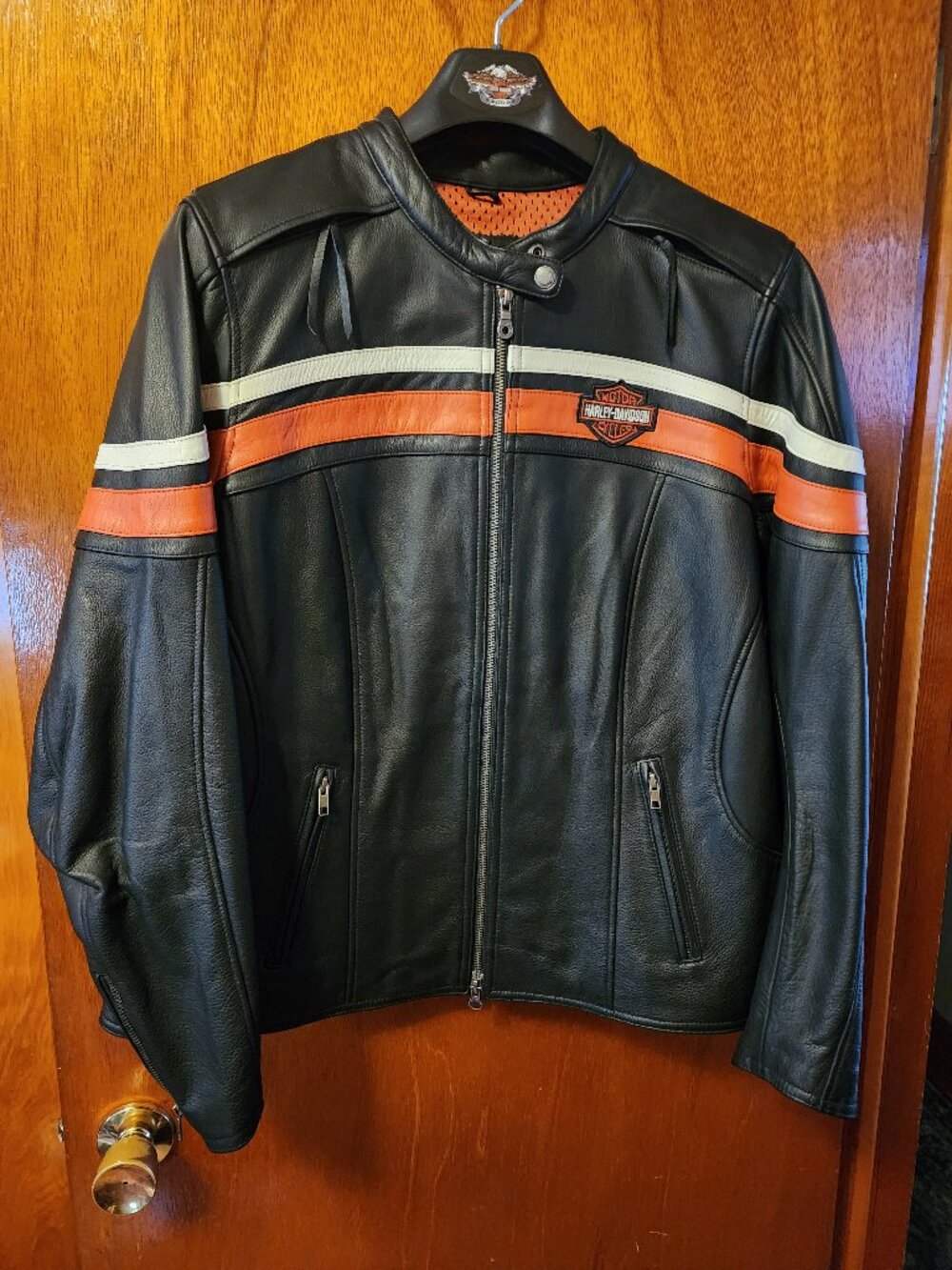 Women's 2XL Harley Davidson Sporty Black/Orange/White Leather Riding Jacket NWT